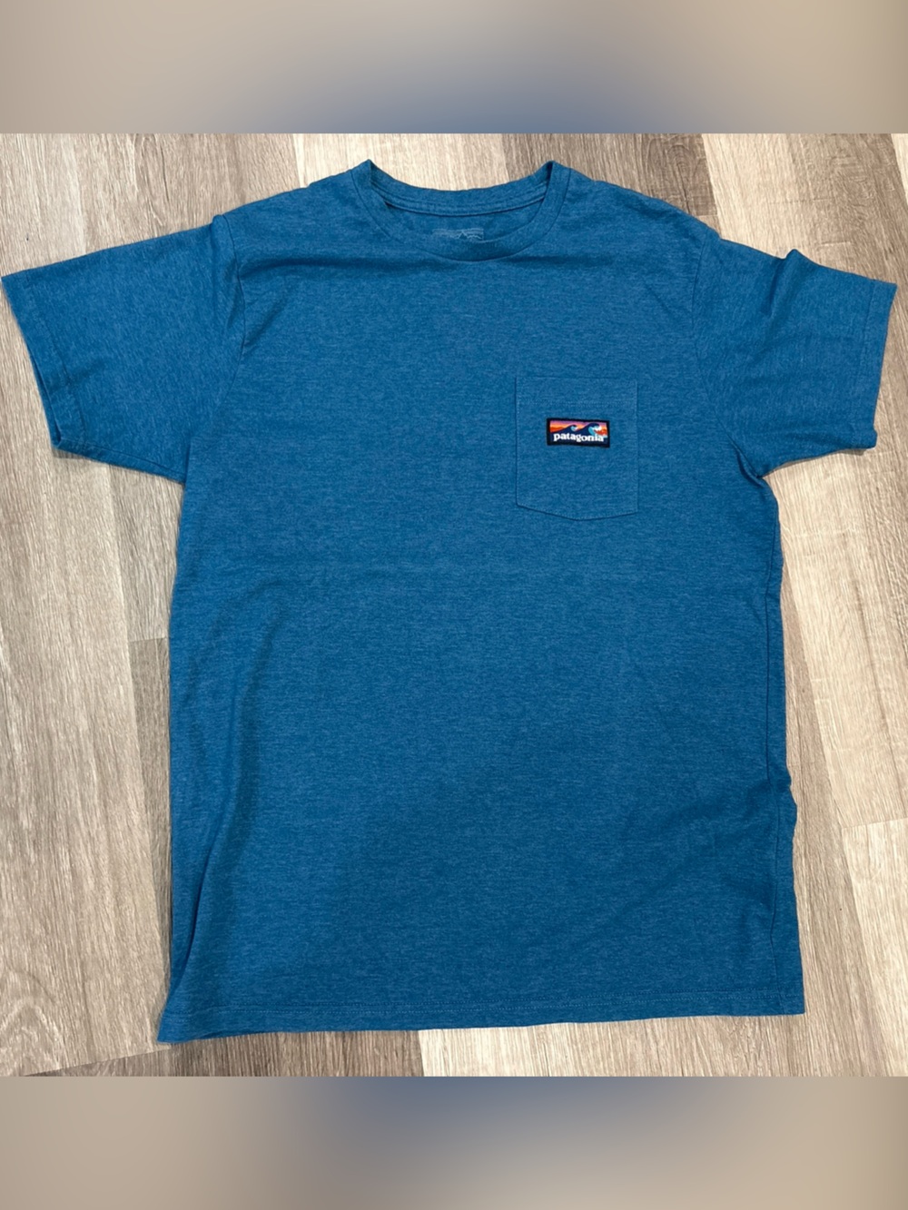 Patagonia Hybrid Pocket Shirt Short Sleeve Crew Medium Slim Mens Blue Outdoors